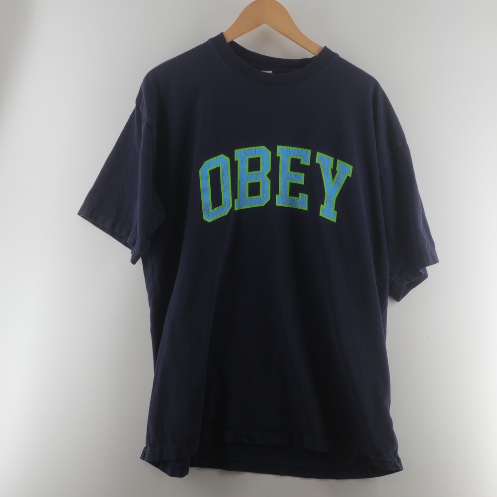 Obey Graphic T-Shirt Mens XL Navy Blue Good Arched Logo Streetwear Tee